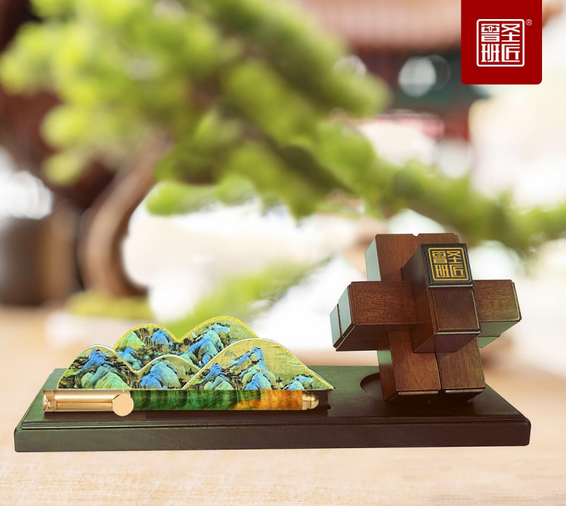 文创鉴赏丨千里江山 · 鲁班锁套装：榫卯绘山河，匠心藏锦绣
